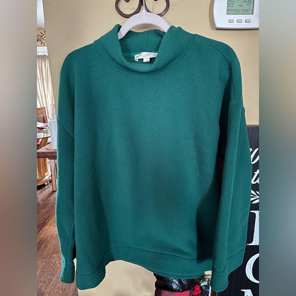 Loft Emerald Green Sherpa Mock Neck Tunic Top